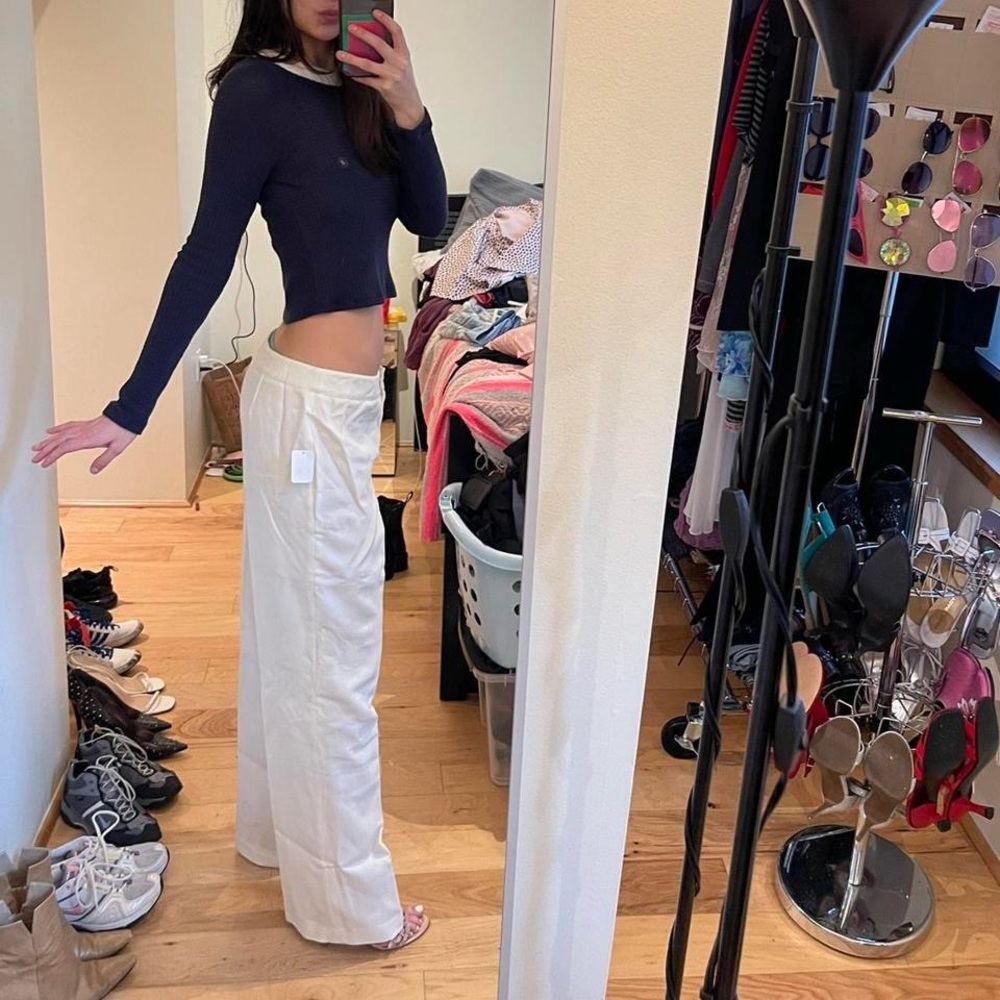 White Wool Wide-Leg Trousers - Picture 4 of 4